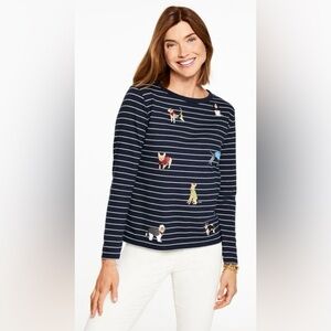 Talbots Navy Striped Long Sleeve Tee with Dog Print - Medium NWT